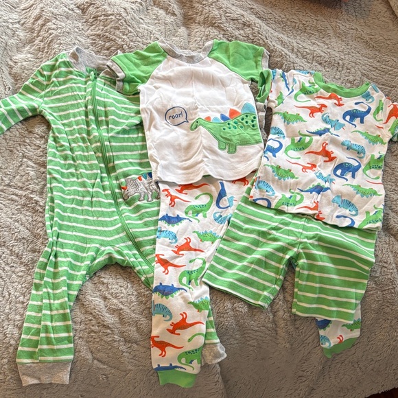 Little Me Other - Green Dinosaur Print Kids pajamas One Piece Set bundle 2T